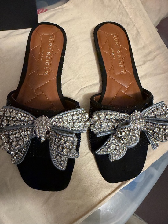 Kurt Geiger Shoes - Kurt Geiger Black Slip-On Mules with Crystal Bow